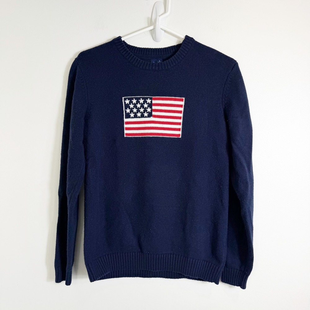 Janie and Jack Sweater Boys 16 Navy Blue American Flag Knit Crew Neck